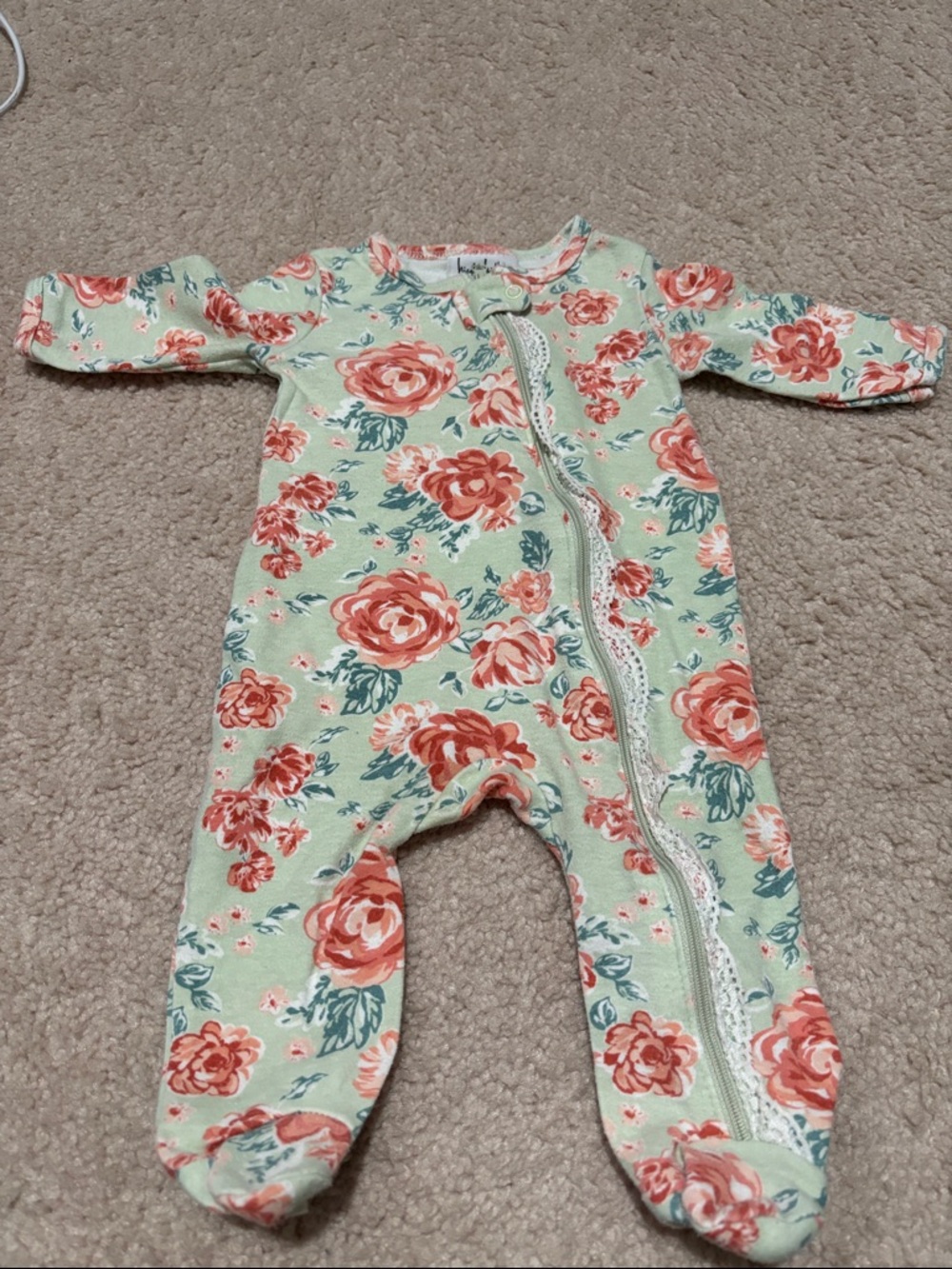 Nicole Miller Mint and Coral Floral Zip-Front Footed One-Piece